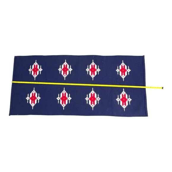 Vintage Navajo Inspired Southwest Woven Rug Geometric Red White Navy Blue Runner - Picture 3 of 7